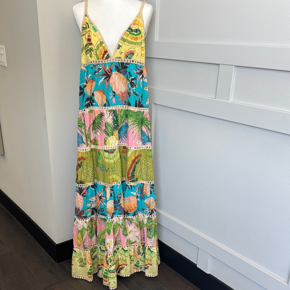 MWT Farm Rio mix prints layers long dress multi.